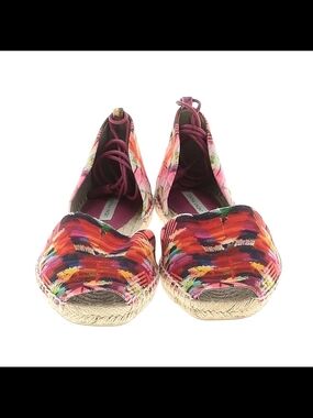 Cynthia Vincent Multicolor Espadrille Flats with Red and Pink Brushstroke Print